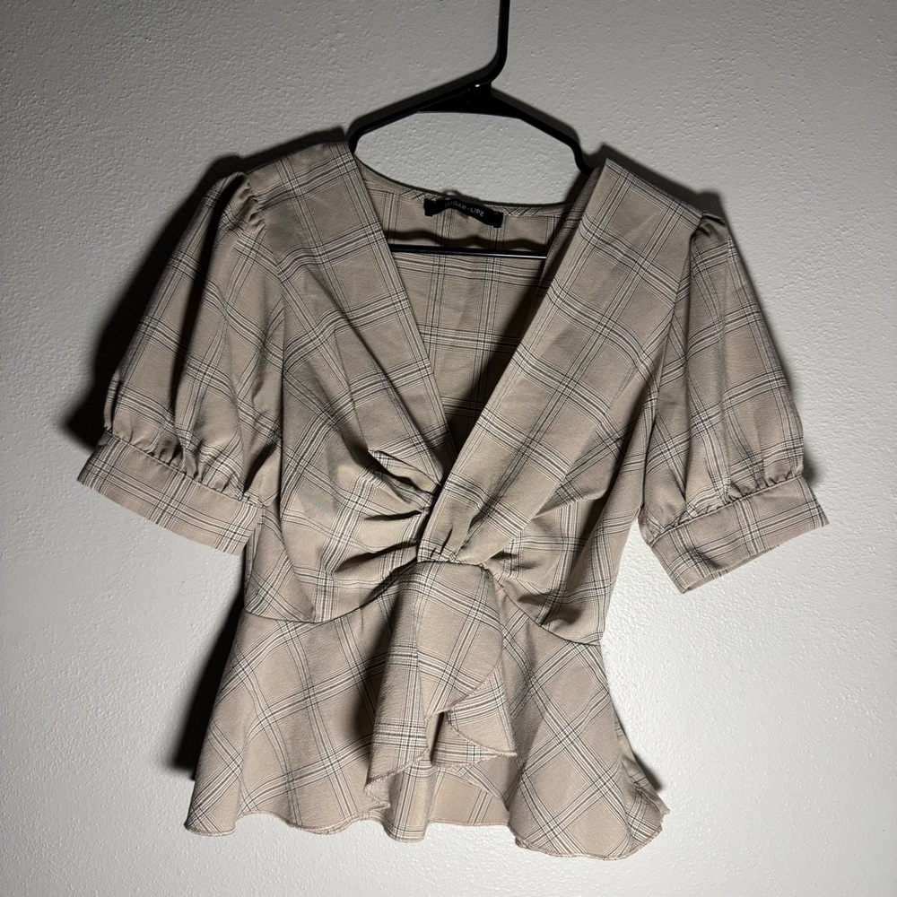 Sugar Beige Plaid Women's Blouse